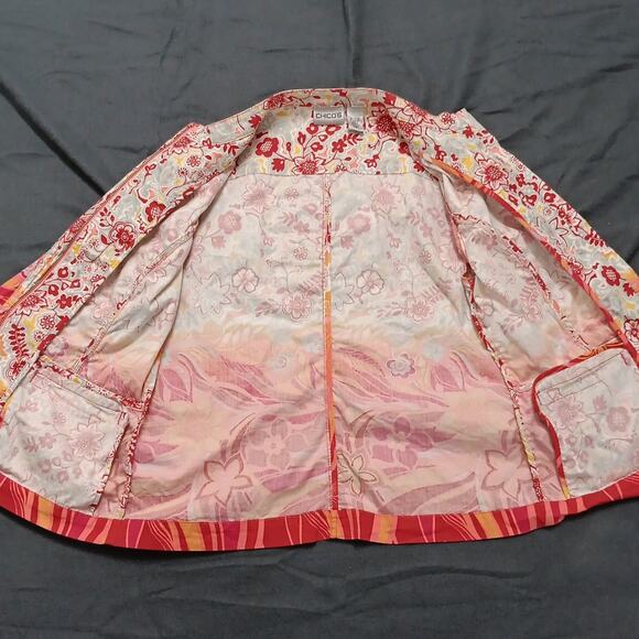 Chico's Colorful Red Orange Floral Print Casual Jacket‎ Women's Size 1 (Med/8) - Picture 8 of 15